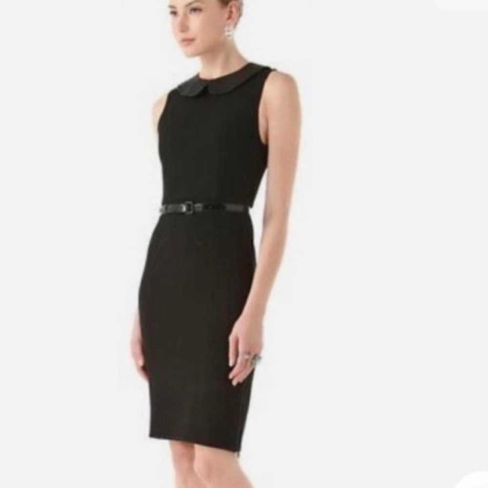 Alice + Olivia Leather Collar Sheath Pencil Black Sleeveless Dress Size 6